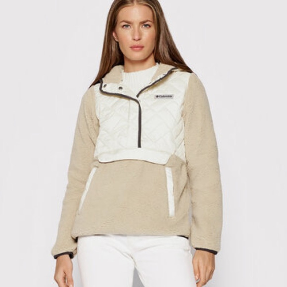 Columbia Sweet View Hooded Sherpa Fleece Quilted Pullover chalk/ancient fossil M - Picture 1 of 16